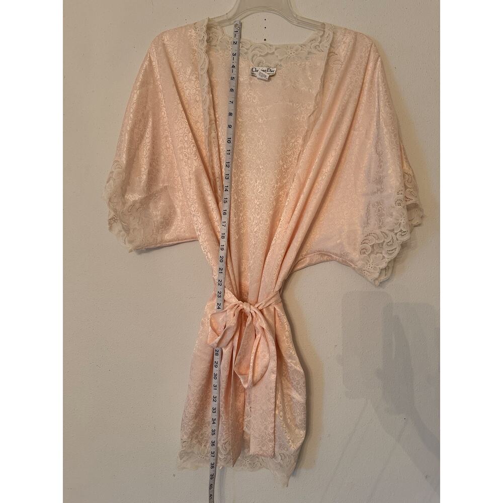 Vintage Christian Dior Women's Light Pink Blush Peach Satin Lace Robe Large NWOT - Picture 8 of 13